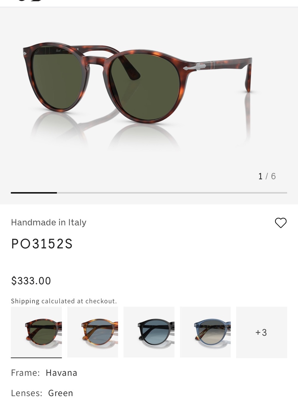 Persol Havana Tortoise shell Round Sunglasses with Green Lenses